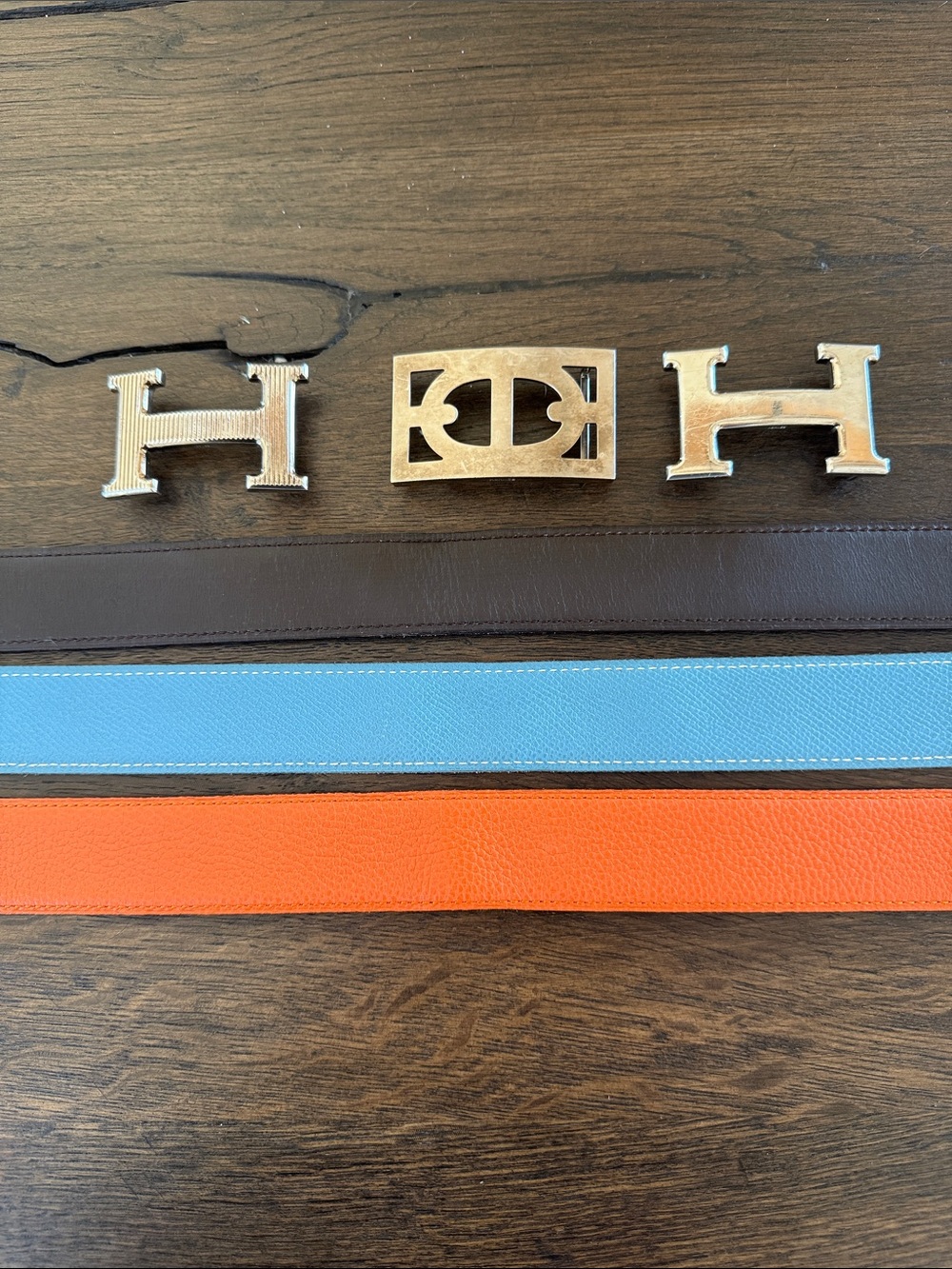 Authentic Hermes Leather Reversible Belts with Signature H Buckle
